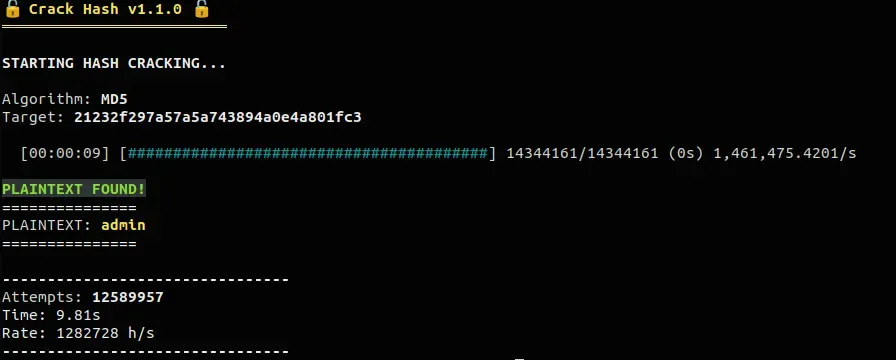 Crack Hash lookup result