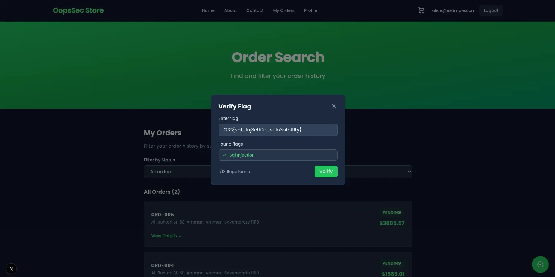 Response containing the flag