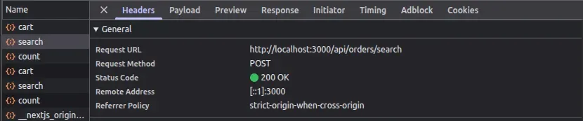 Network tab showing the POST request