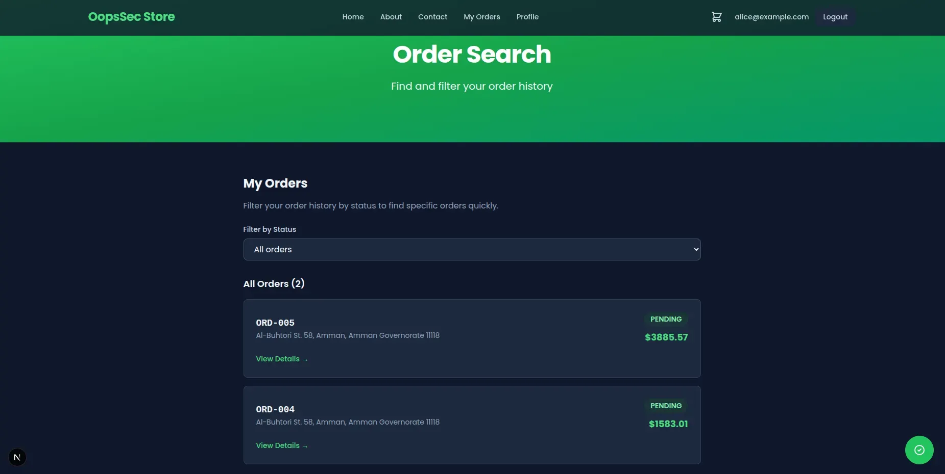 My Orders page