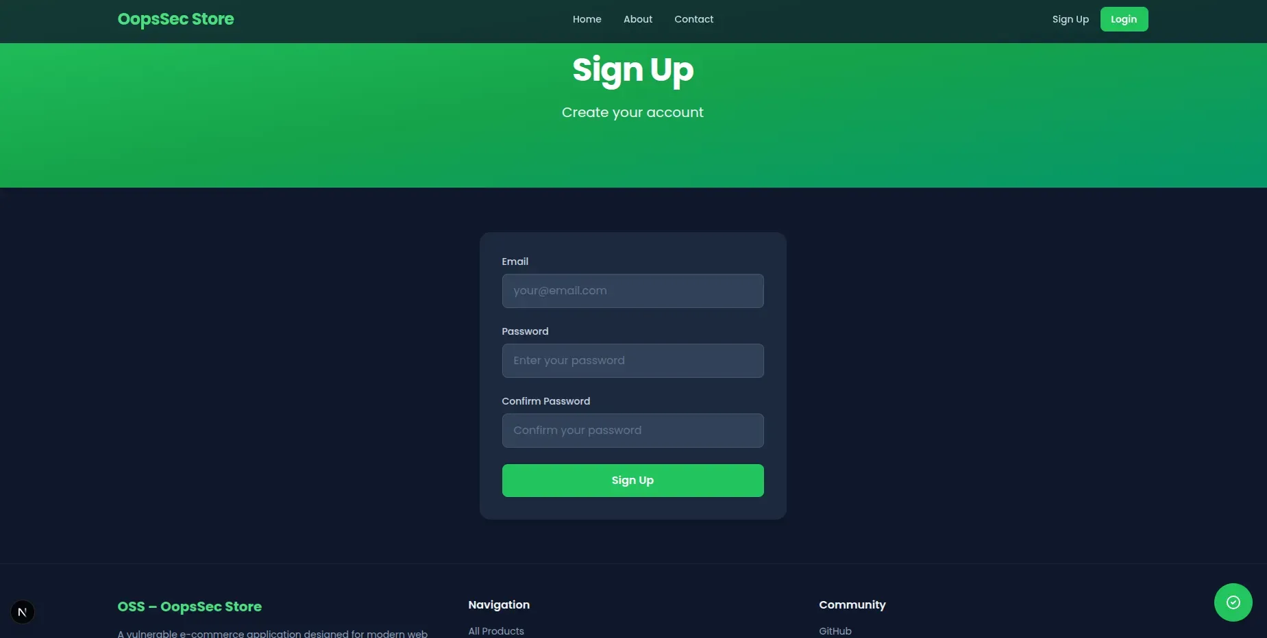 Signup form with email and password fields